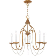 Antiqued Gold Five Light Metal Dimmable Chandelier With Shades