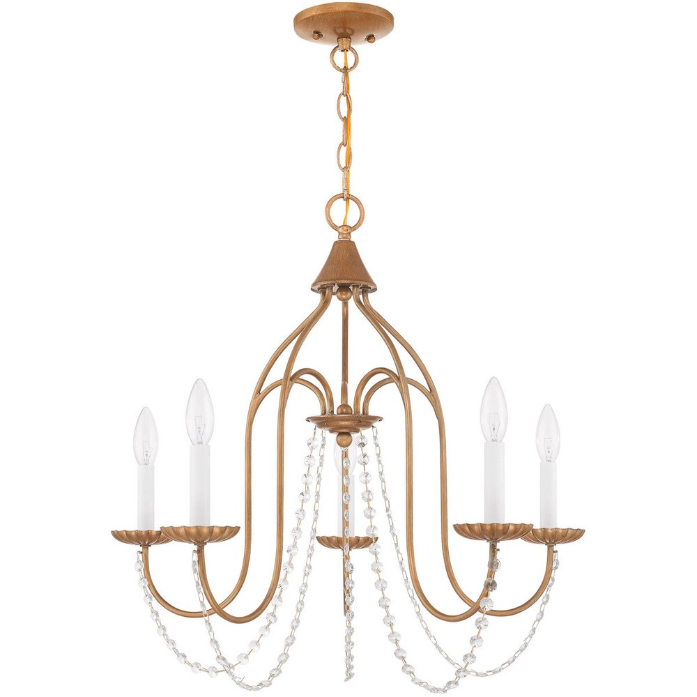 Antiqued Gold Five Light Metal Dimmable Chandelier With Shades