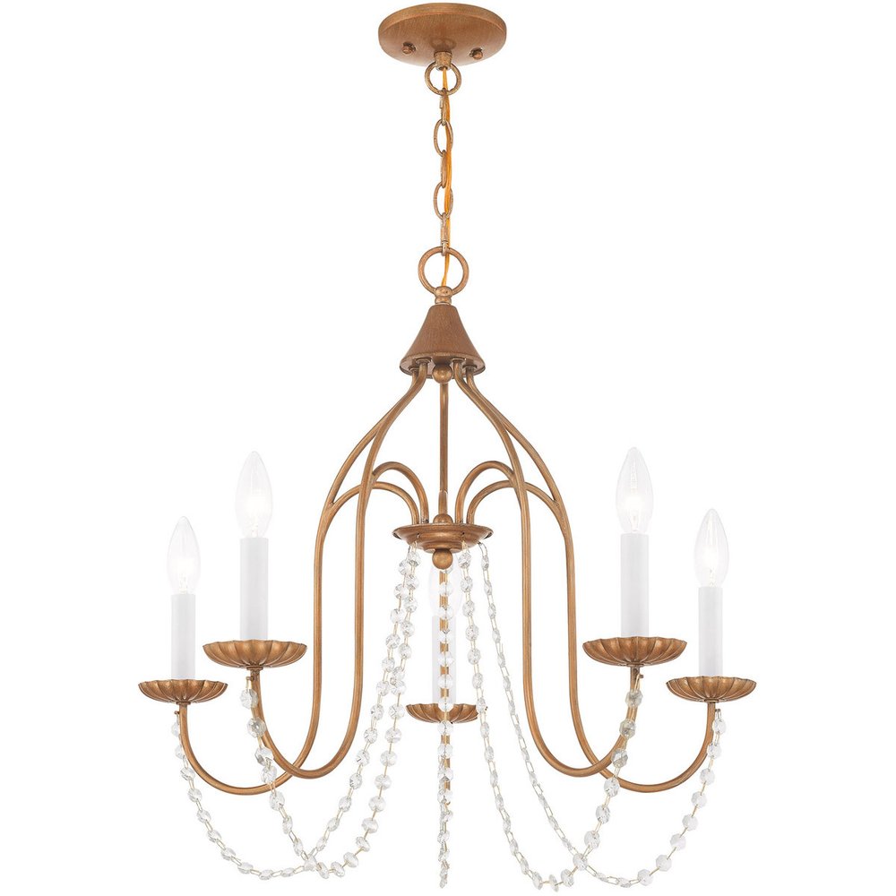 Antiqued Gold Five Light Metal Dimmable Chandelier With Shades