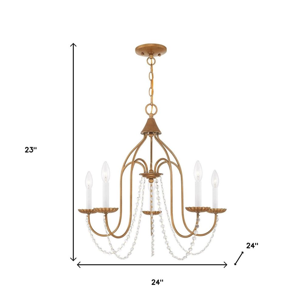 Antiqued Gold Five Light Metal Dimmable Chandelier With Shades