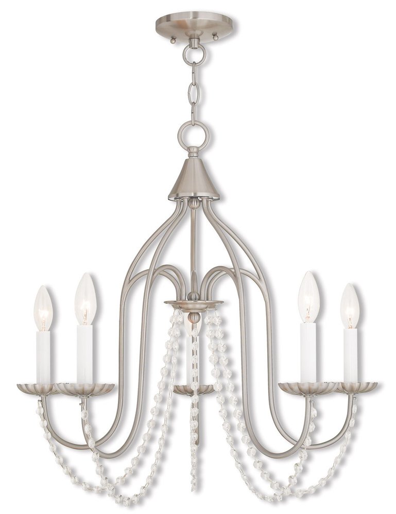 Nickel Five Light Metal Dimmable Chandelier With Shades