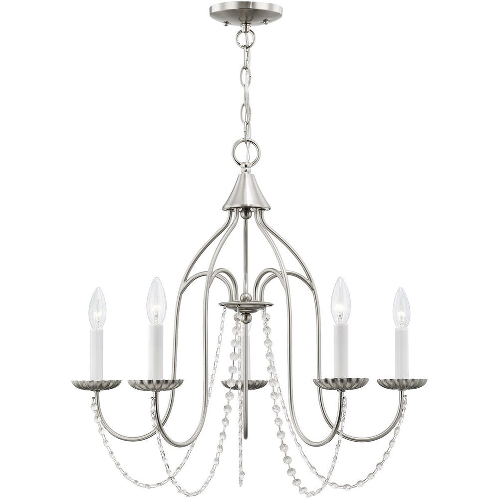 Nickel Five Light Metal Dimmable Chandelier With Shades