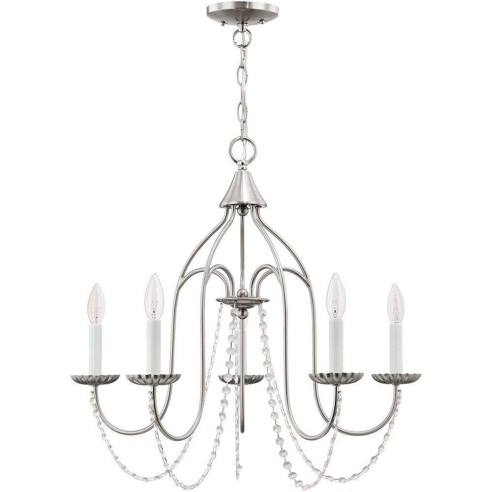 Nickel Five Light Metal Dimmable Chandelier With Shades