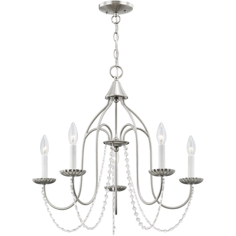 Nickel Five Light Metal Dimmable Chandelier With Shades