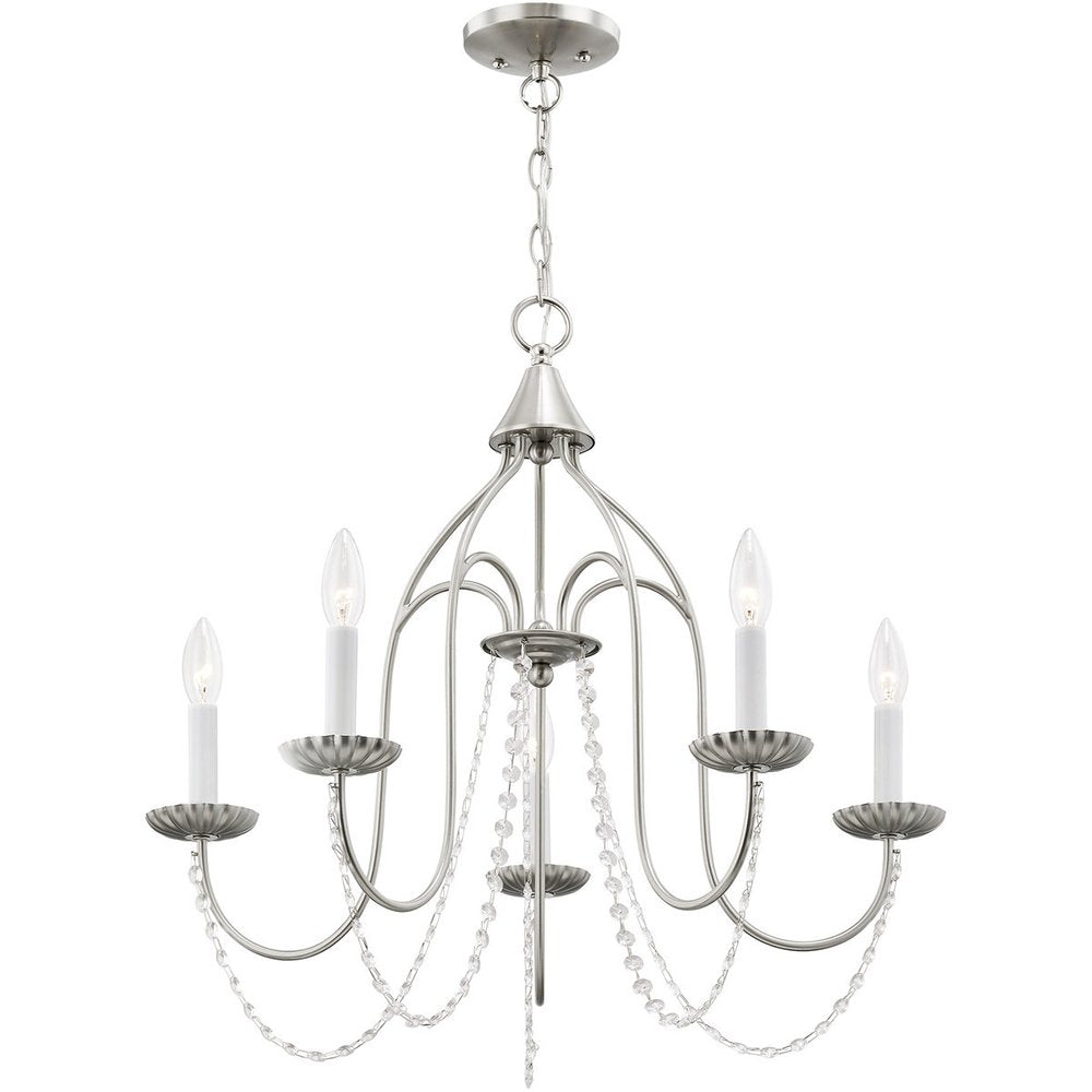 Nickel Five Light Metal Dimmable Chandelier With Shades