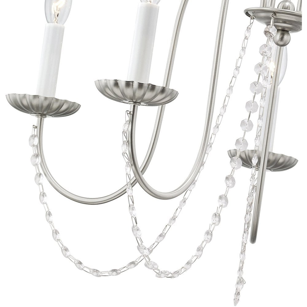 Nickel Five Light Metal Dimmable Chandelier With Shades