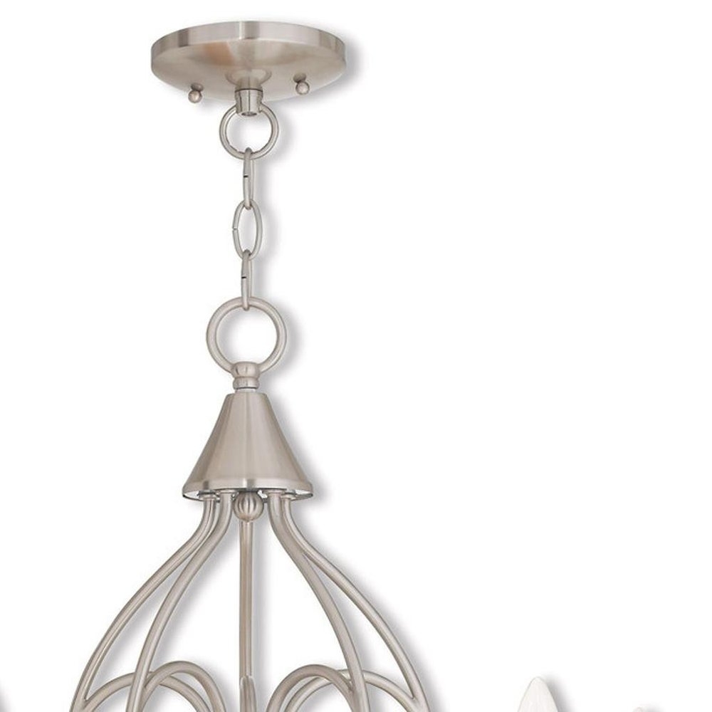 Nickel Five Light Metal Dimmable Chandelier With Shades