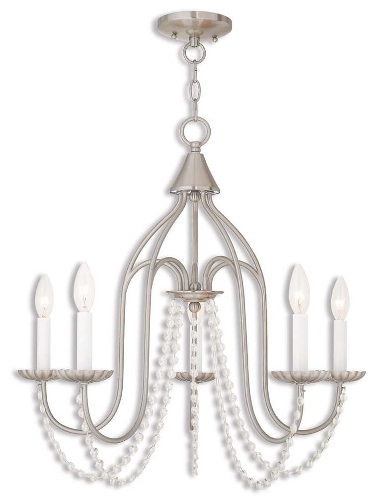 Nickel Five Light Metal Dimmable Chandelier With Shades