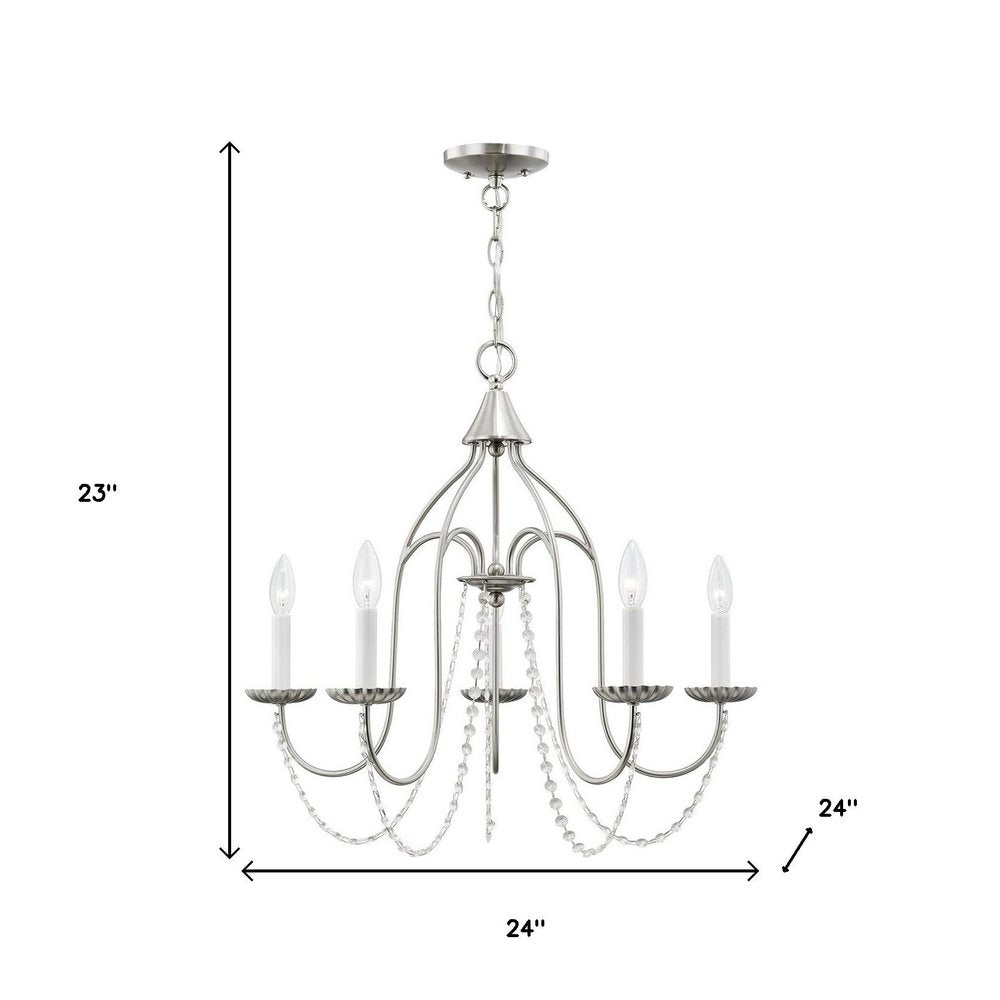 Nickel Five Light Metal Dimmable Chandelier With Shades