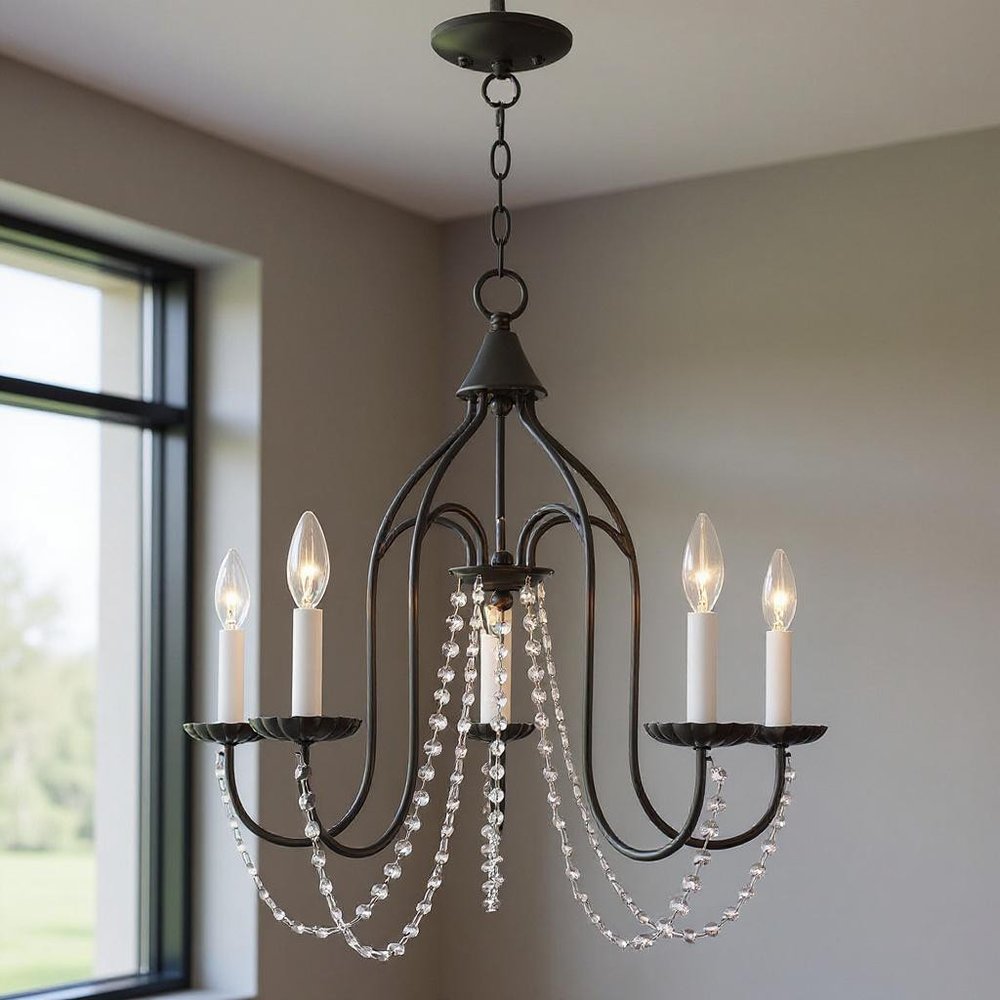 Bronze Five Light Metal Dimmable Chandelier With Shades