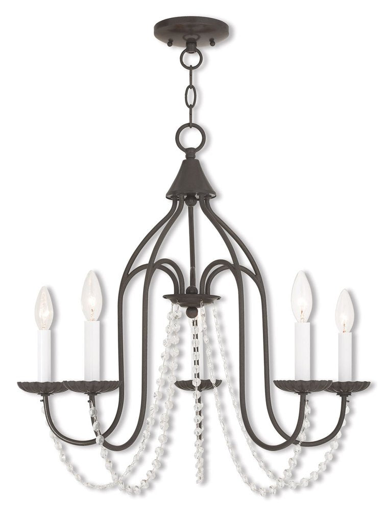 Bronze Five Light Metal Dimmable Chandelier With Shades