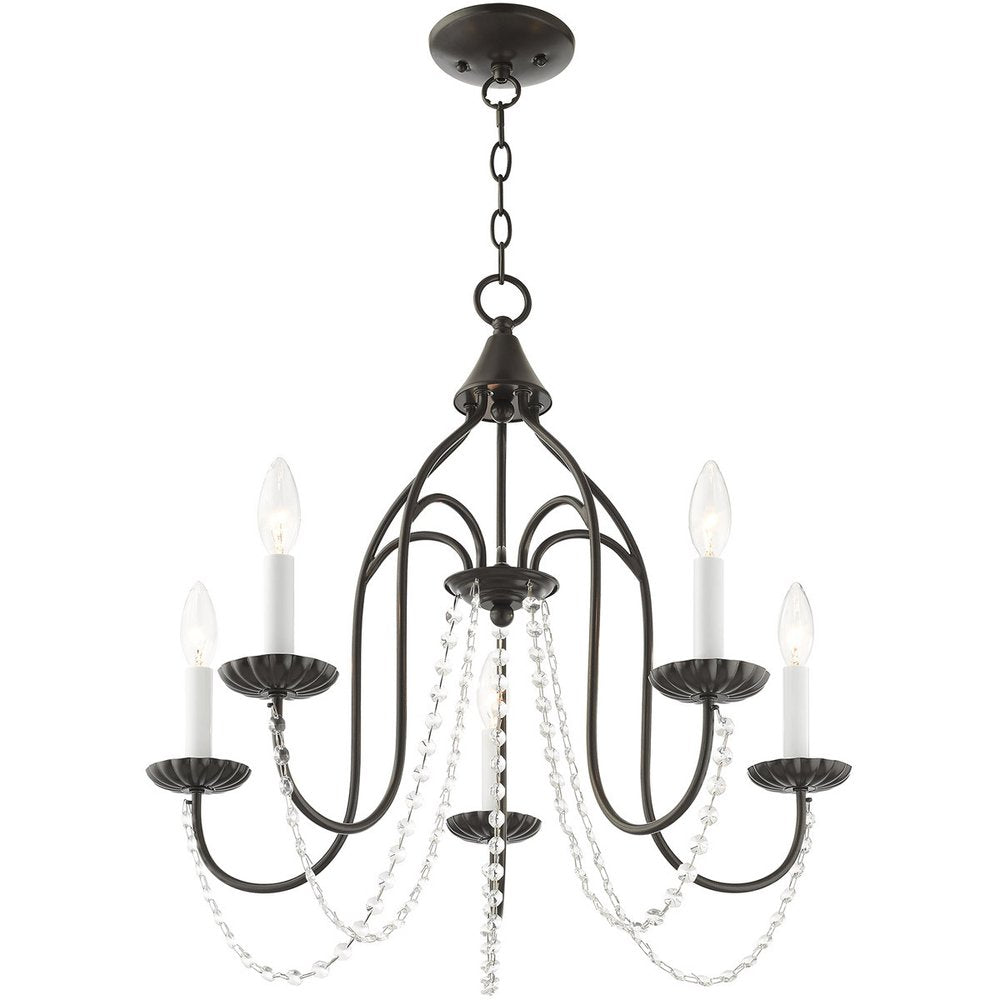 Bronze Five Light Metal Dimmable Chandelier With Shades