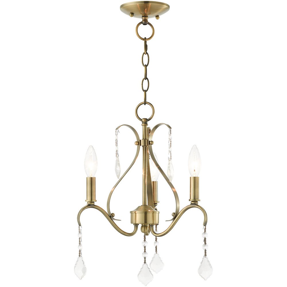 Antiqued Brass Three Light Metal Dimmable Chandelier With Shades