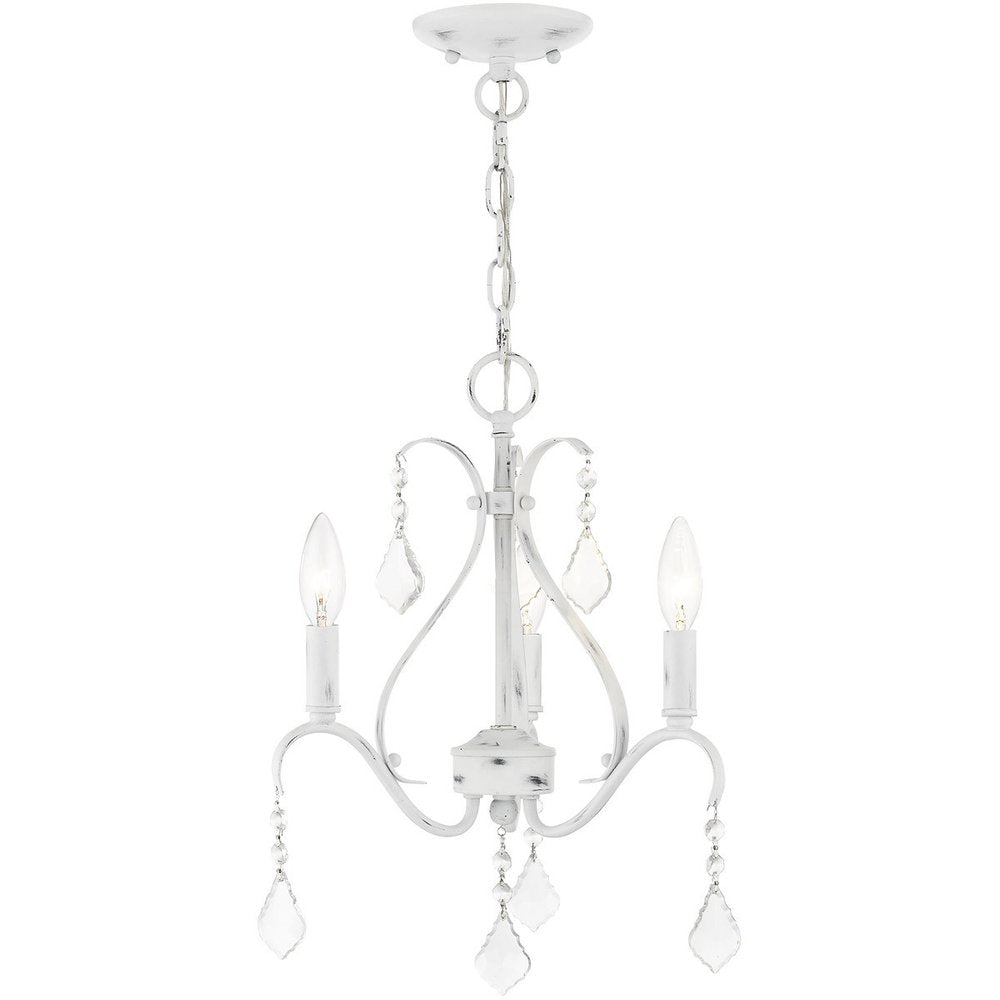 White Three Light Metal Dimmable Chandelier With Shades