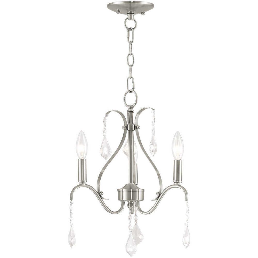 Nickel Three Light Metal Dimmable Chandelier With Shades