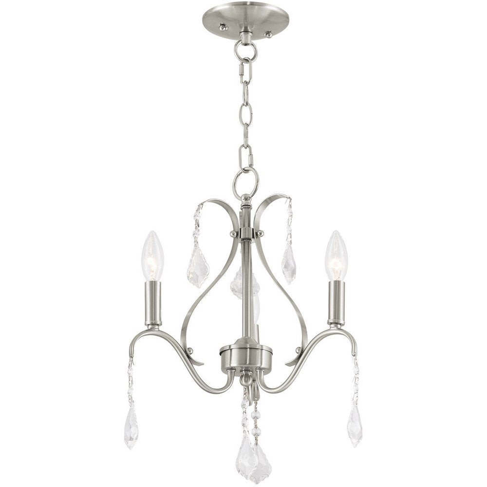 Nickel Three Light Metal Dimmable Chandelier With Shades