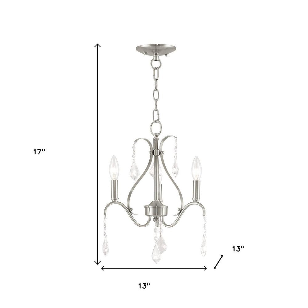 Nickel Three Light Metal Dimmable Chandelier With Shades