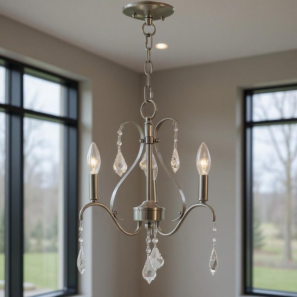 Nickel Three Light Metal Dimmable Chandelier With Shades