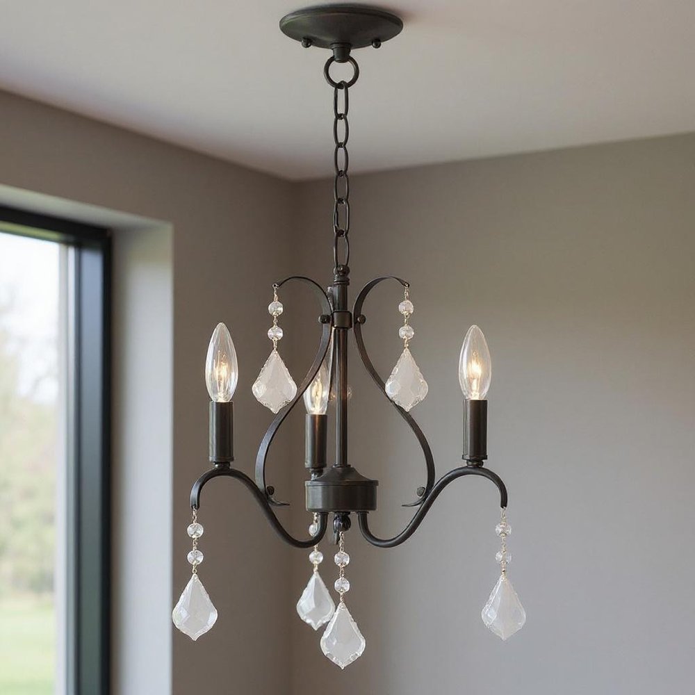 Bronze Three Light Metal Dimmable Chandelier With Shades