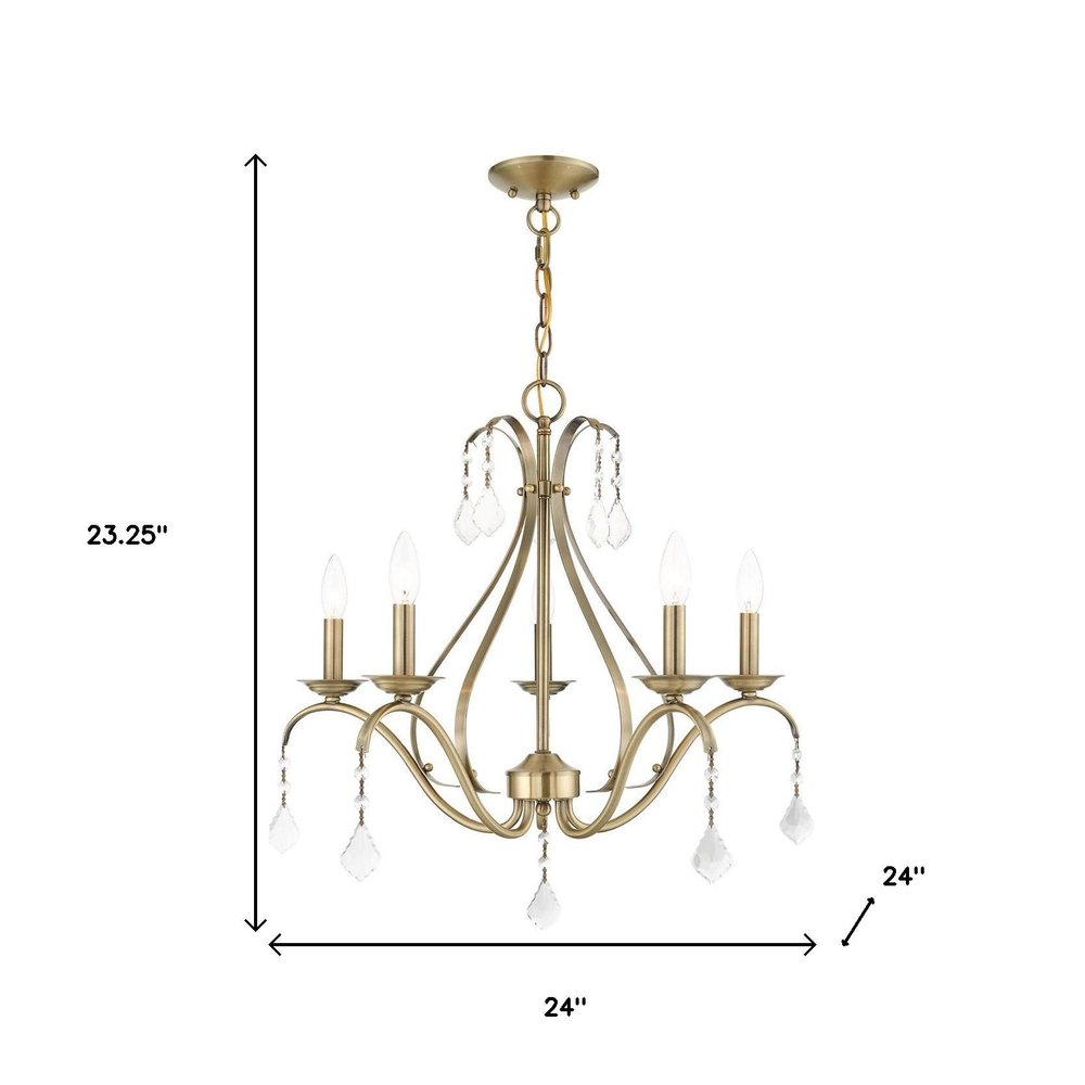 Antiqued Brass Five Light Metal Dimmable Chandelier With Shades