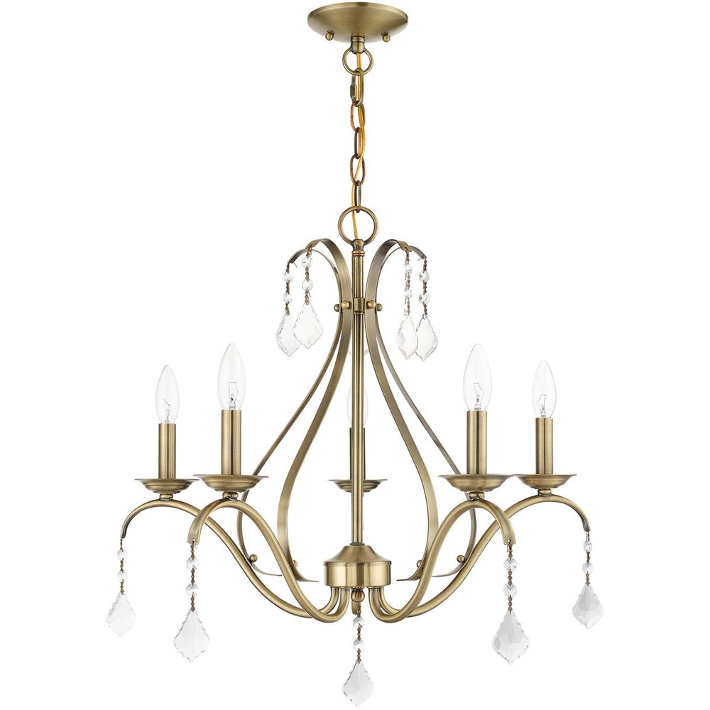 Antiqued Brass Five Light Metal Dimmable Chandelier With Shades