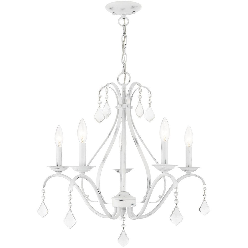 White Five Light Metal Dimmable Chandelier With Shades