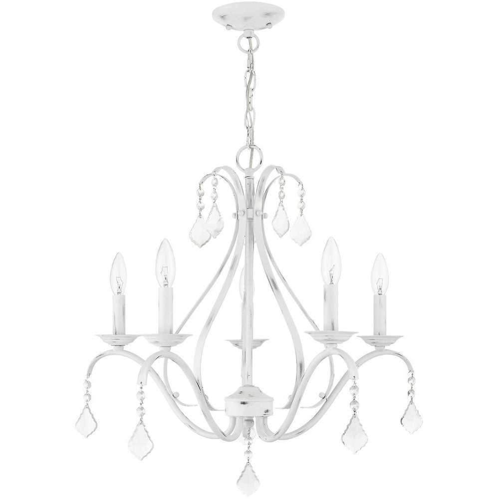 White Five Light Metal Dimmable Chandelier With Shades