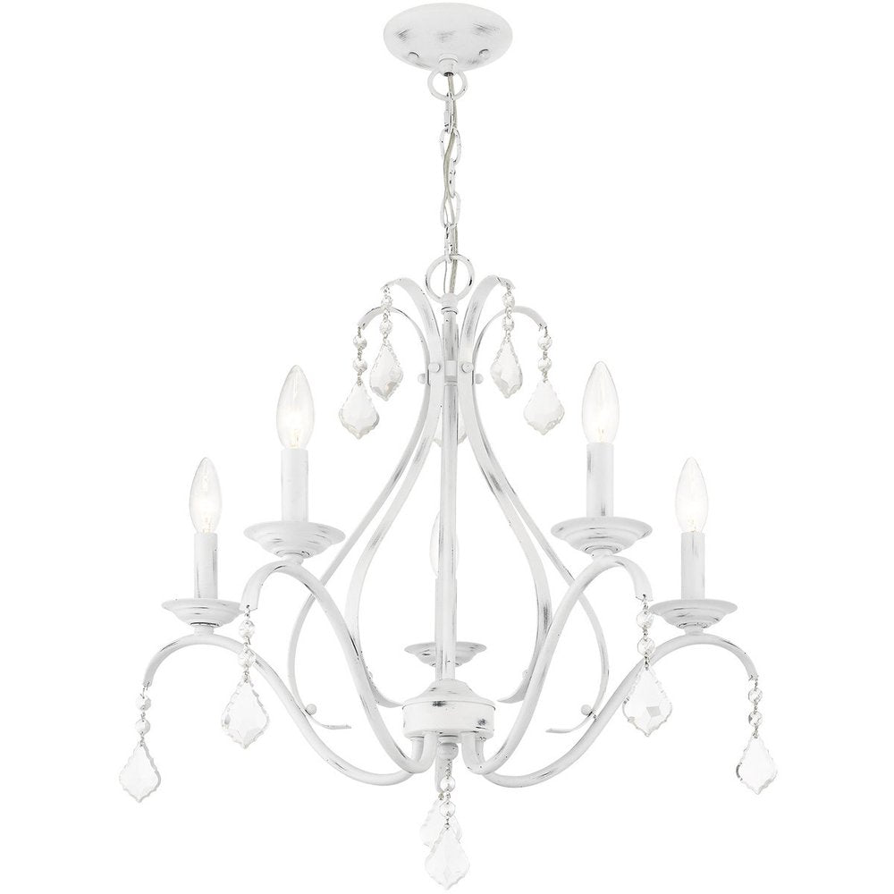 White Five Light Metal Dimmable Chandelier With Shades