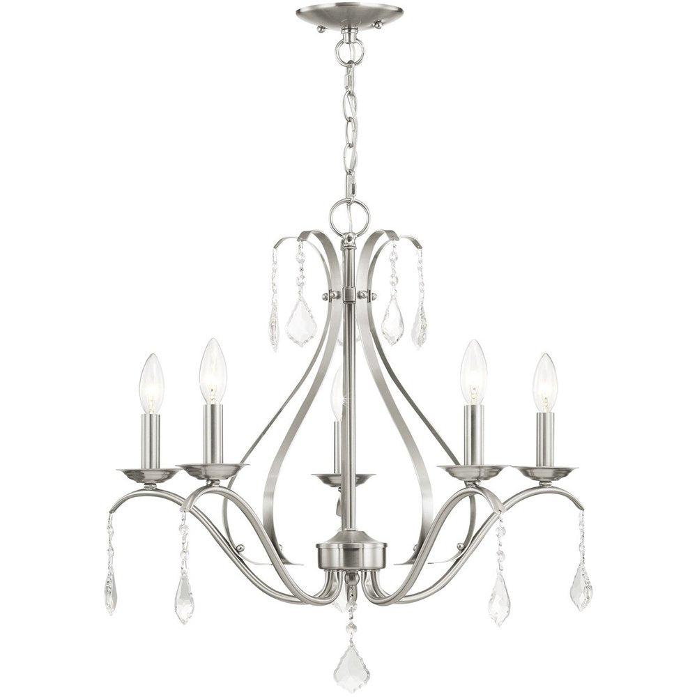 Nickel Five Light Metal Dimmable Chandelier With Shades