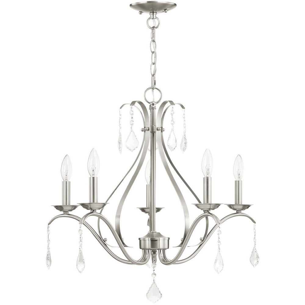 Nickel Five Light Metal Dimmable Chandelier With Shades