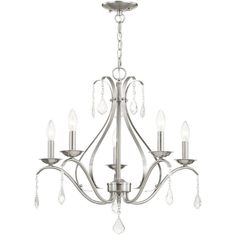 Nickel Five Light Metal Dimmable Chandelier With Shades