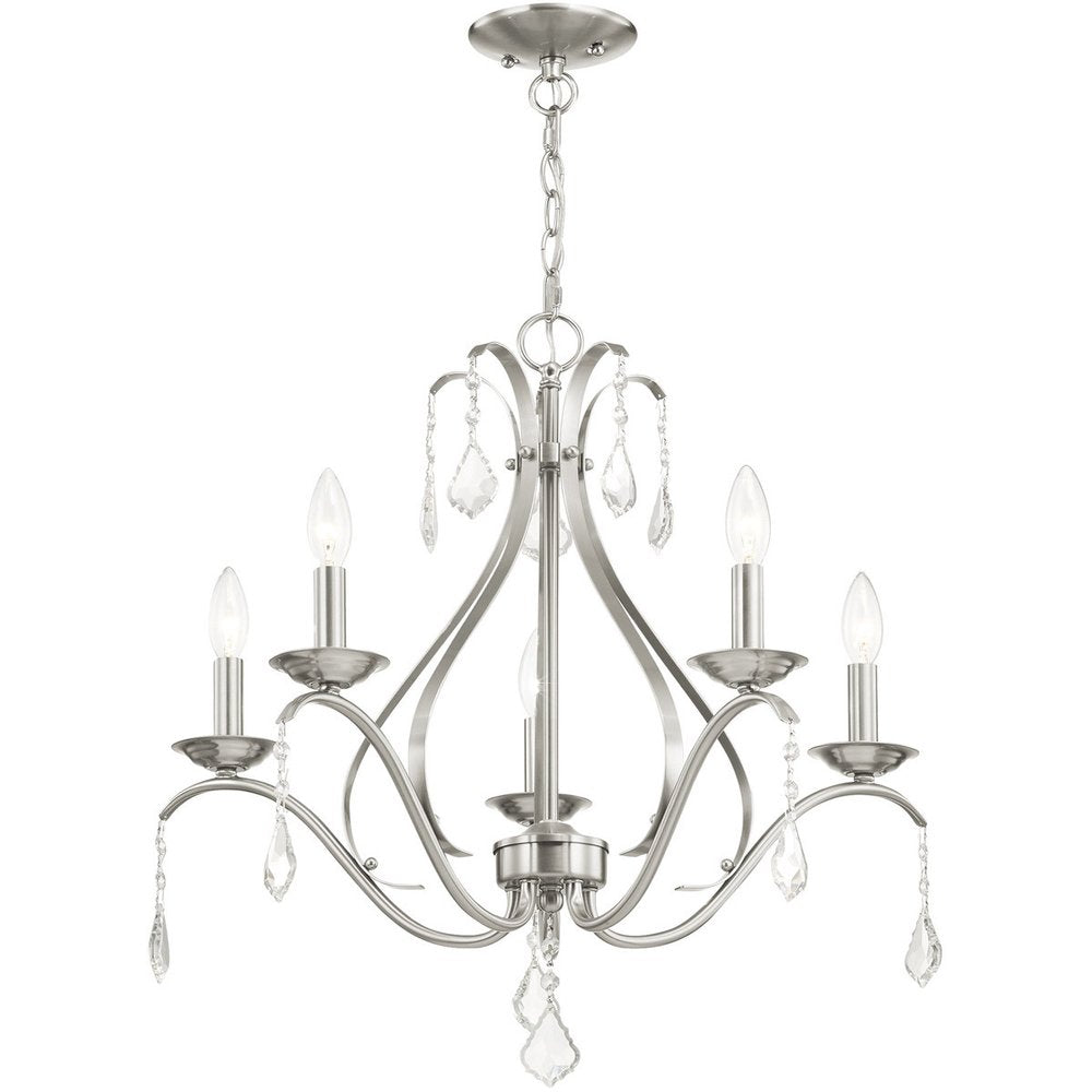 Nickel Five Light Metal Dimmable Chandelier With Shades