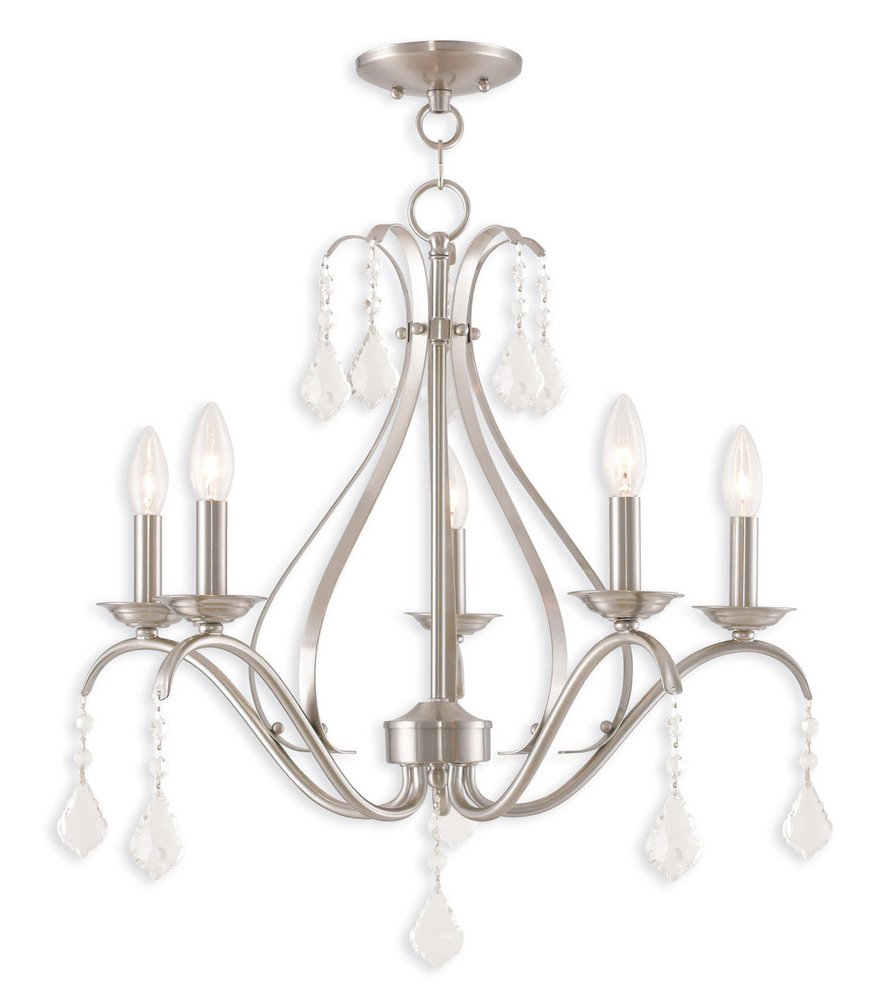 Nickel Five Light Metal Dimmable Chandelier With Shades