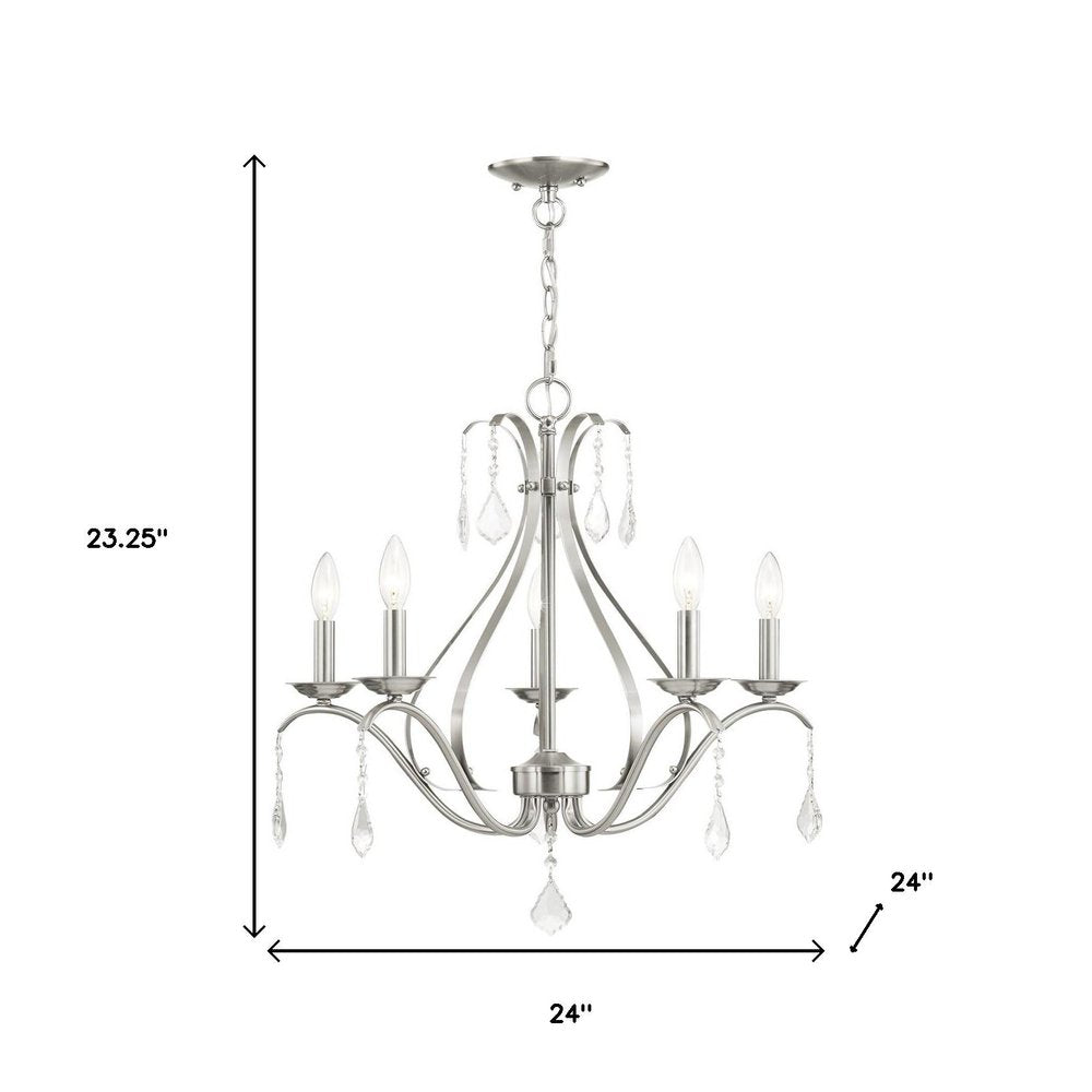 Nickel Five Light Metal Dimmable Chandelier With Shades