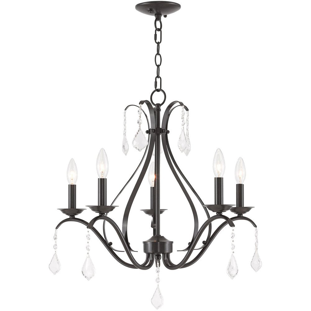Bronze Five Light Metal Dimmable Chandelier With Shades