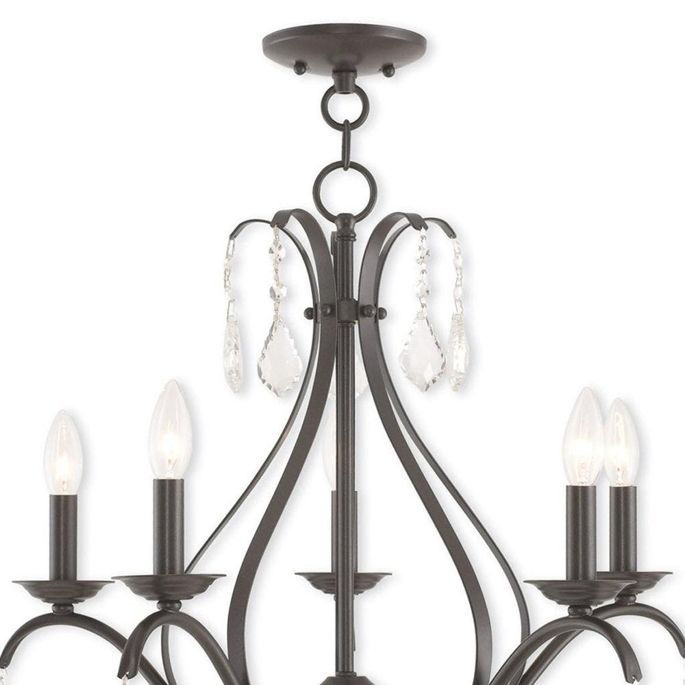 Bronze Five Light Metal Dimmable Chandelier With Shades