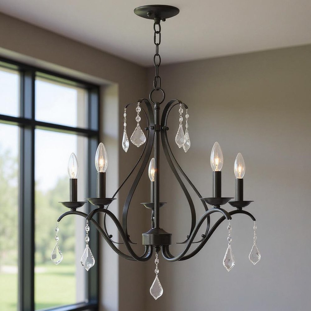 Bronze Five Light Metal Dimmable Chandelier With Shades
