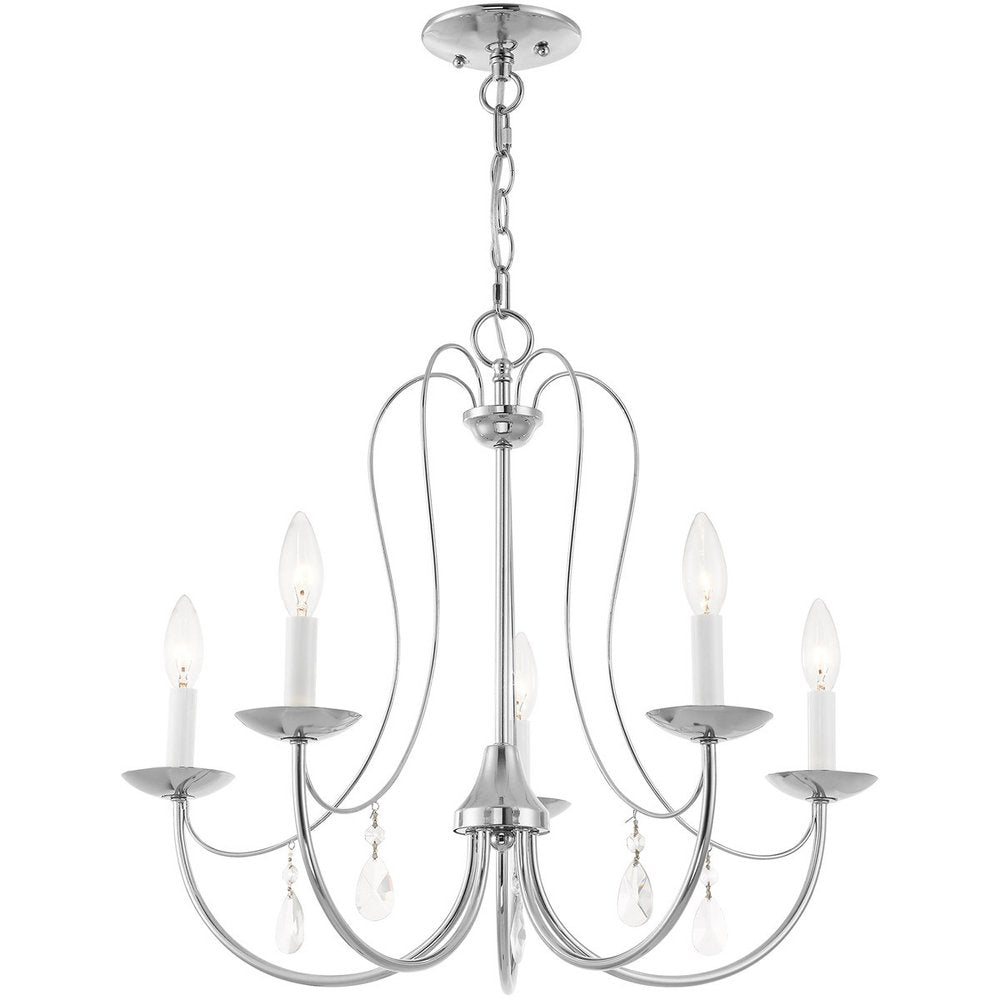 Silver Five Light Metal Dimmable Chandelier With Shades