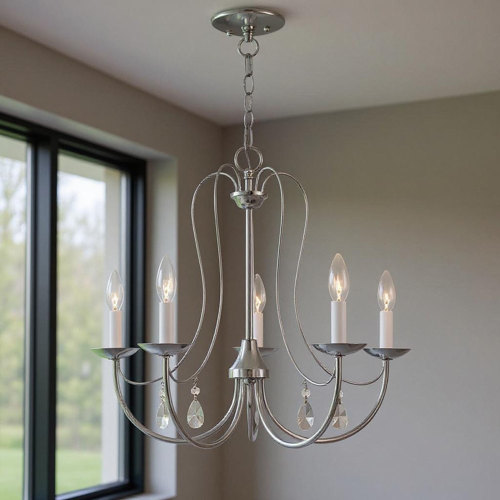 Five Light Dimmable Chandelier With Shades
