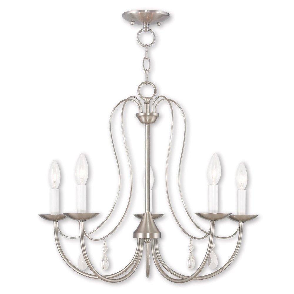 Nickel Five Light Metal Dimmable Chandelier With Shades