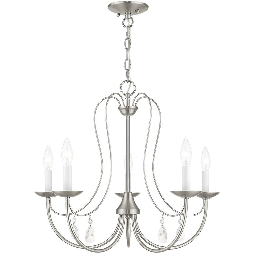 Nickel Five Light Metal Dimmable Chandelier With Shades