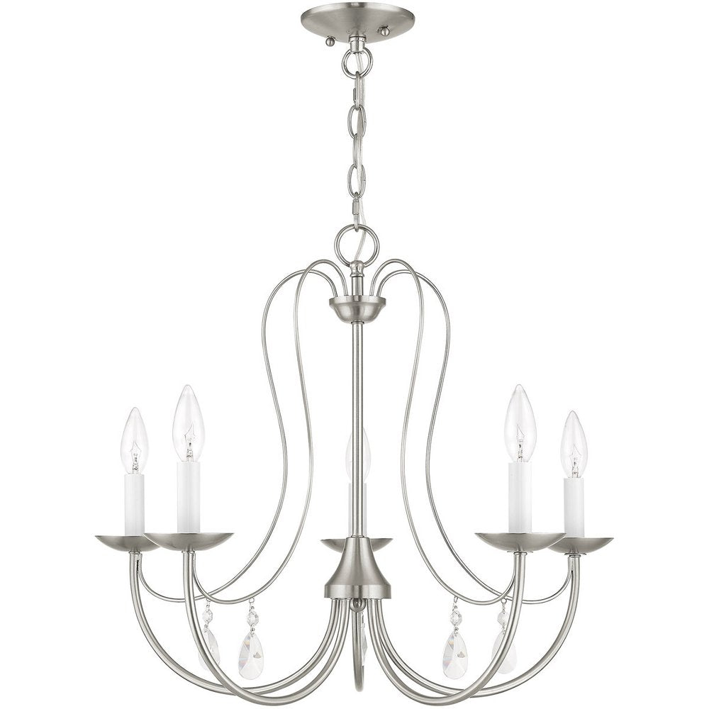 Nickel Five Light Metal Dimmable Chandelier With Shades
