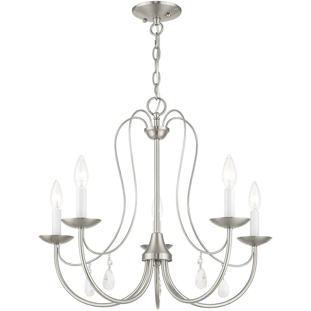 Nickel Five Light Metal Dimmable Chandelier With Shades