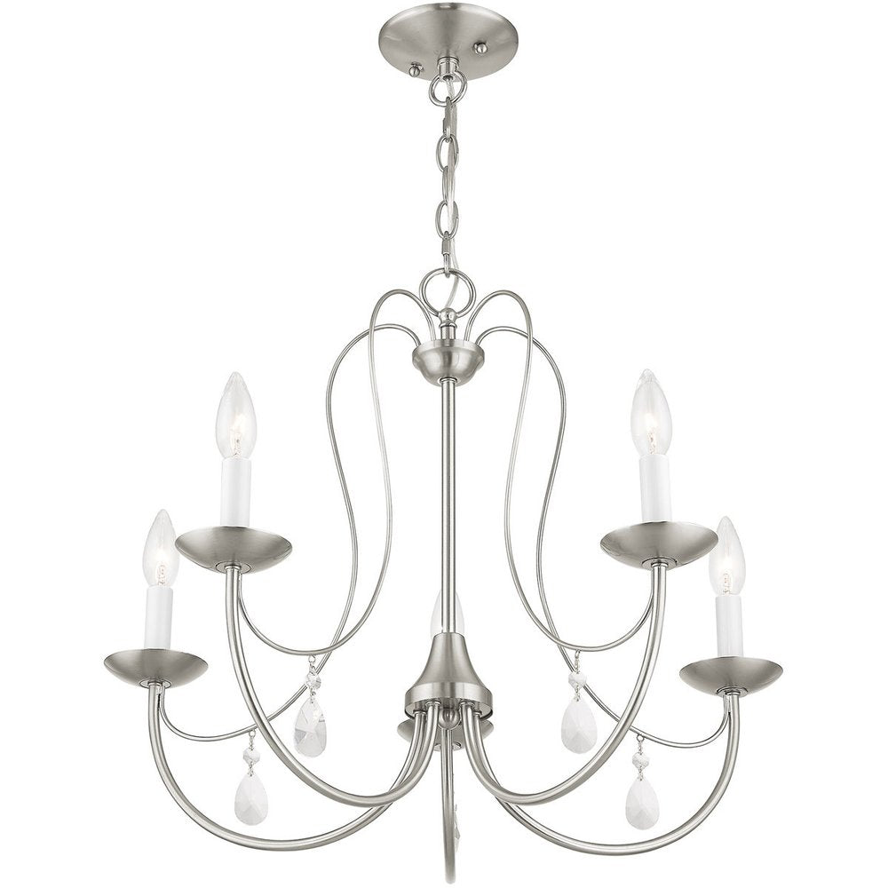 Nickel Five Light Metal Dimmable Chandelier With Shades
