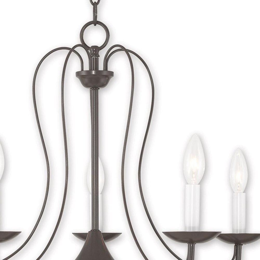 Bronze Five Light Metal Dimmable Chandelier With Shades