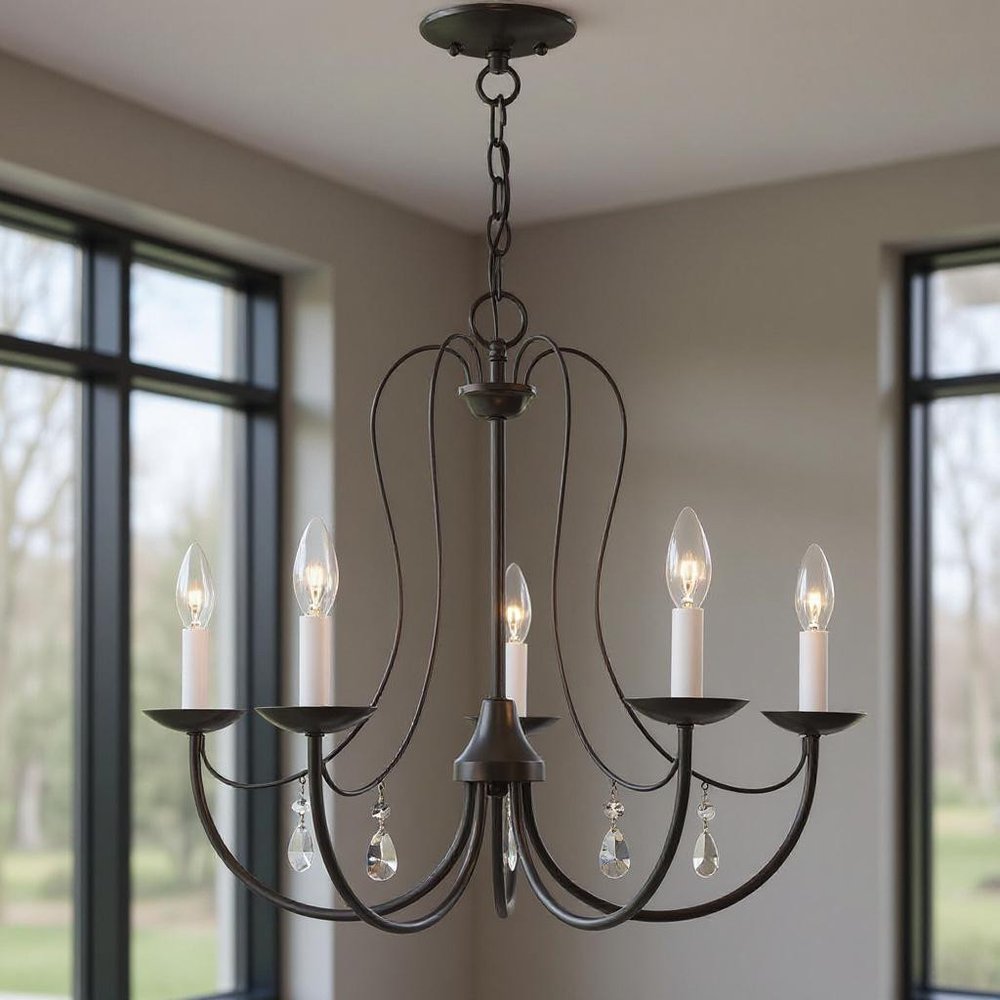 Bronze Five Light Metal Dimmable Chandelier With Shades