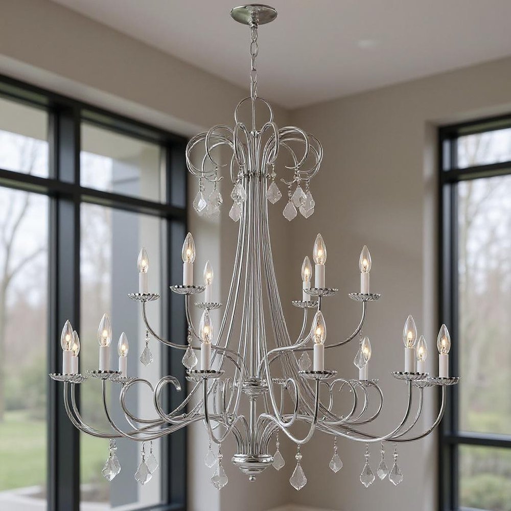 Silver Multi Light Metal Dimmable Chandelier With Shades