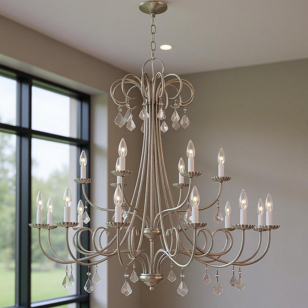 Nickel Multi Light Metal Dimmable Chandelier With Shades