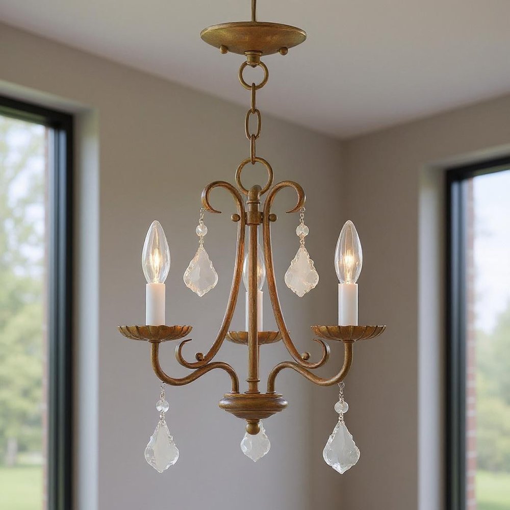 Gold Three Light Metal Dimmable Chandelier With Shades