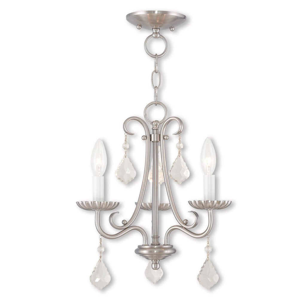 Nickel Three Light Metal Dimmable Chandelier With Shades